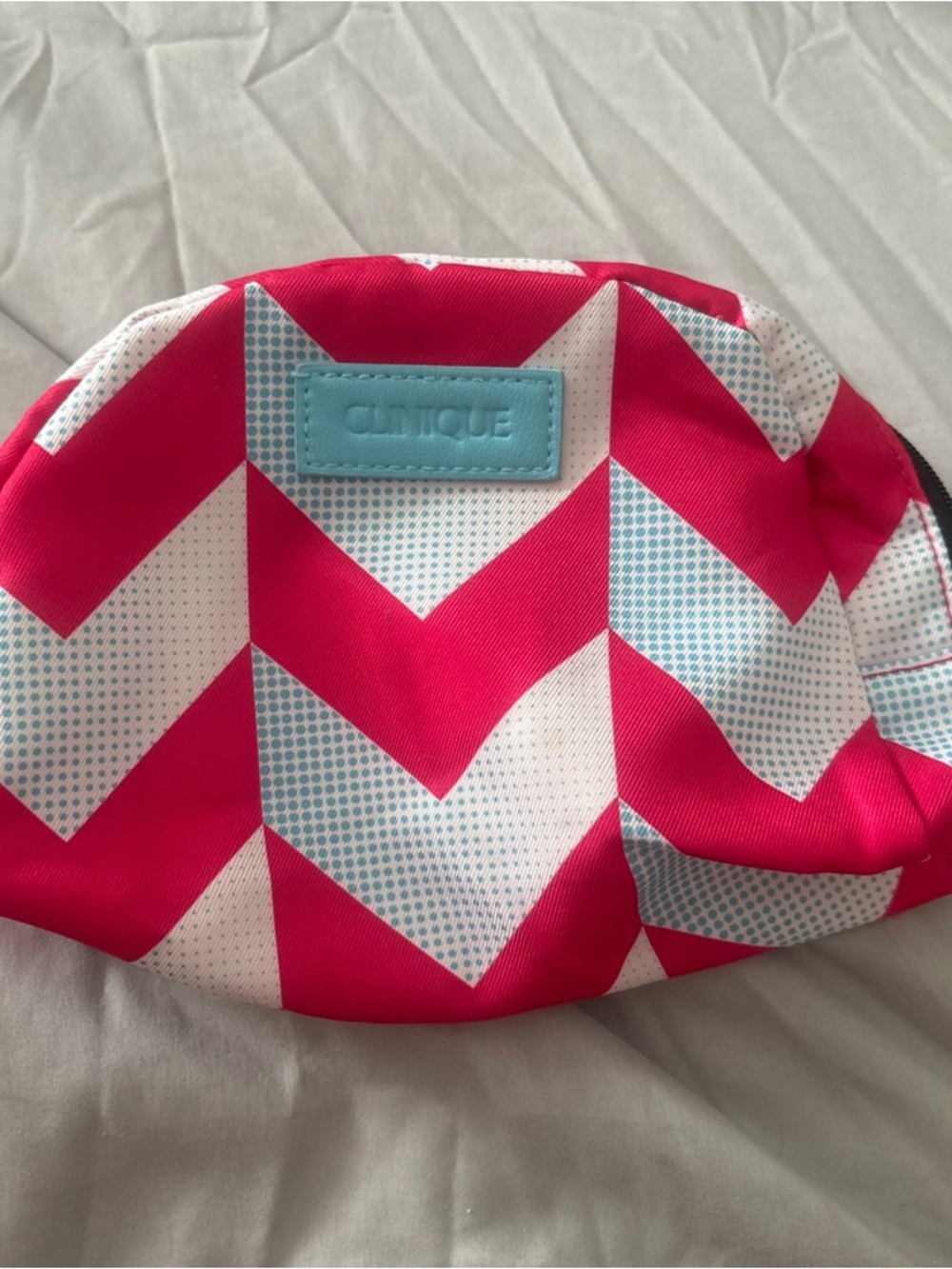 Clinique Hot Pink & Light Blue Chevron Makeup Bag